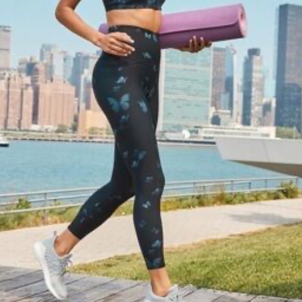 SPANX High-Waist Leggings in Black with Butterfly Print. Size XS